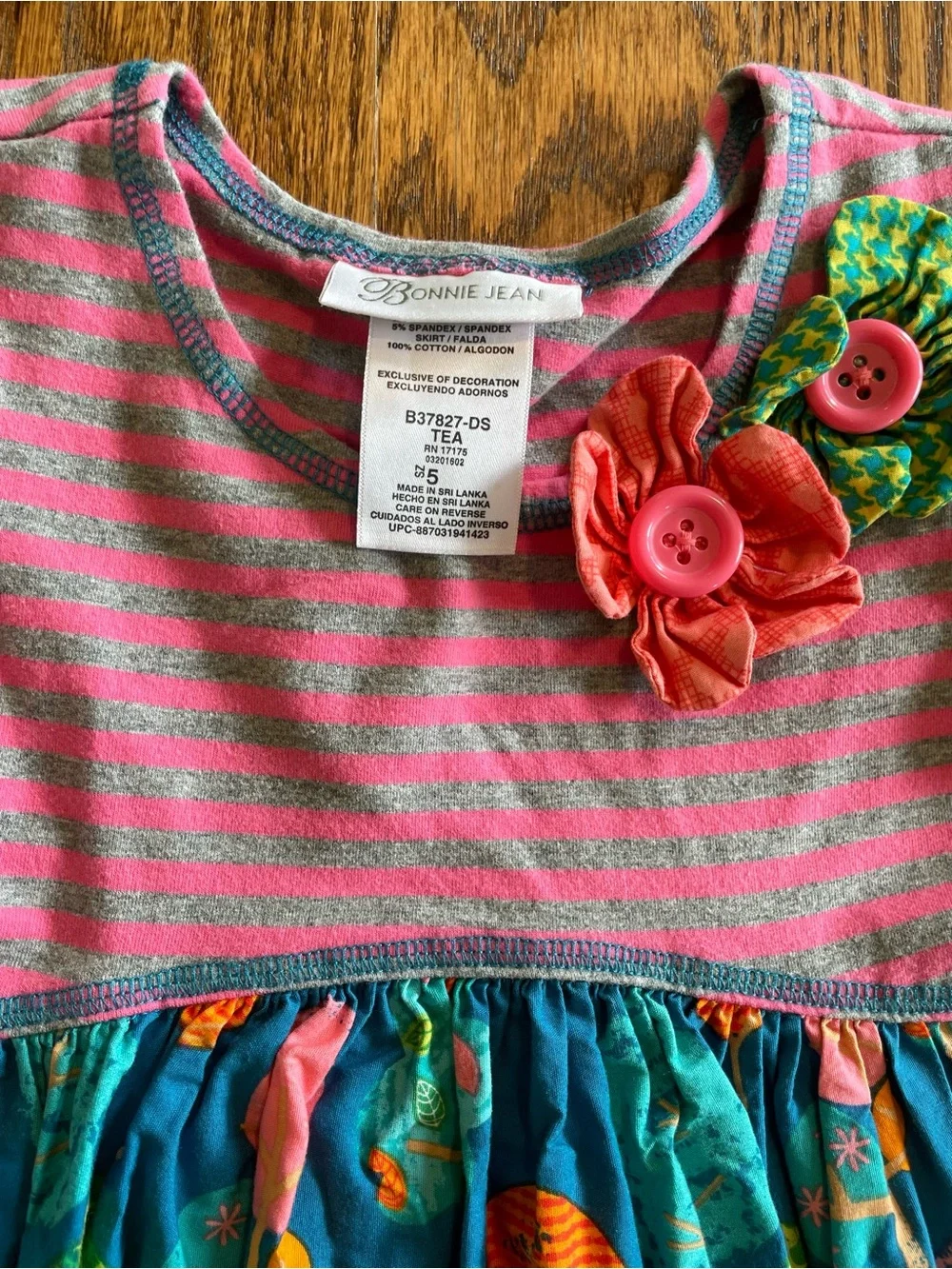 Bonnie Jean tree and stripe print pocket dress size 5